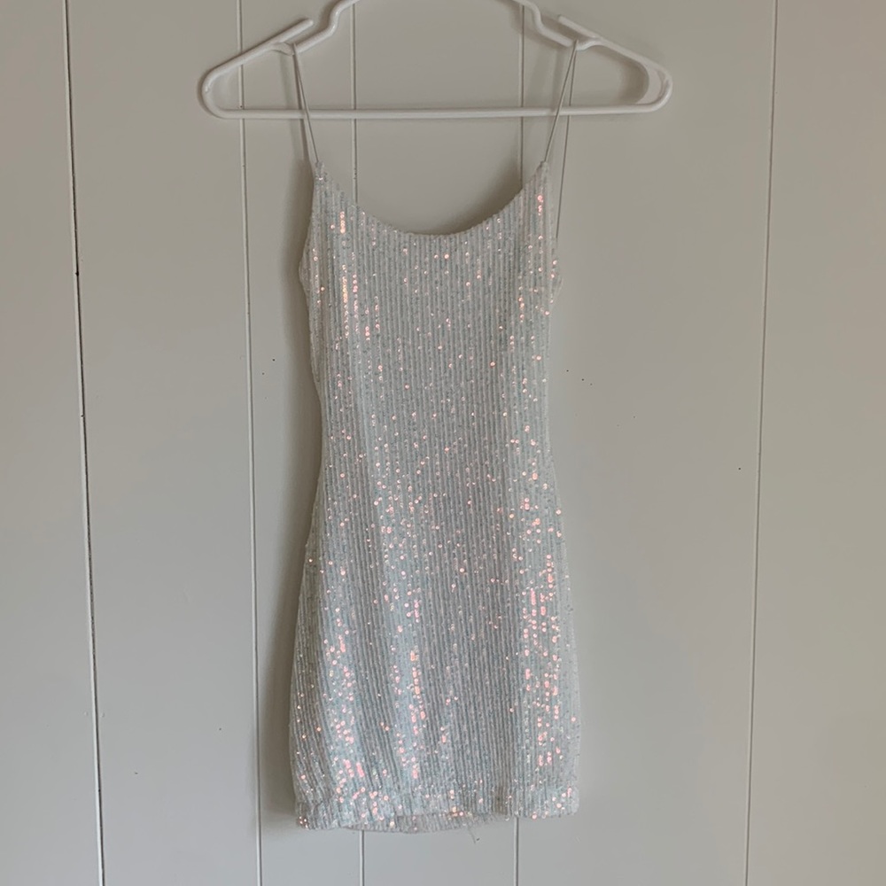 White sparkly mini dress partially open back size 1/2